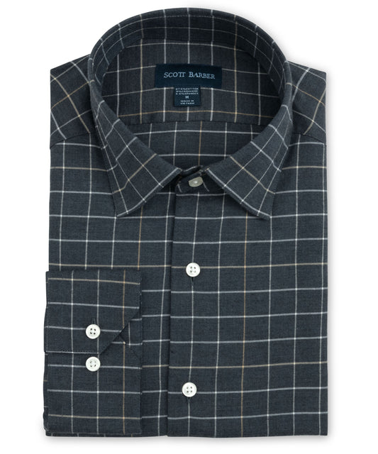 Cotton/Cashmere Windowpane Plaid, Charcoal