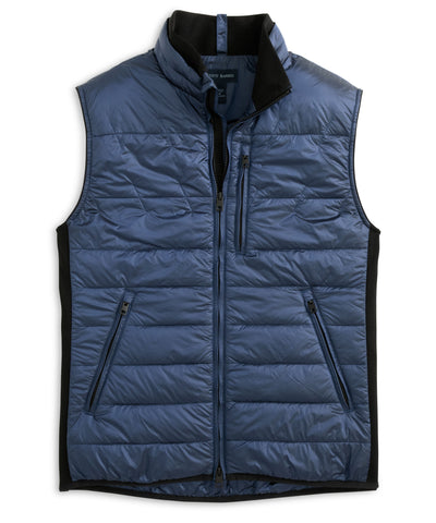 Metallic Ciré Puffer Vest, Navy