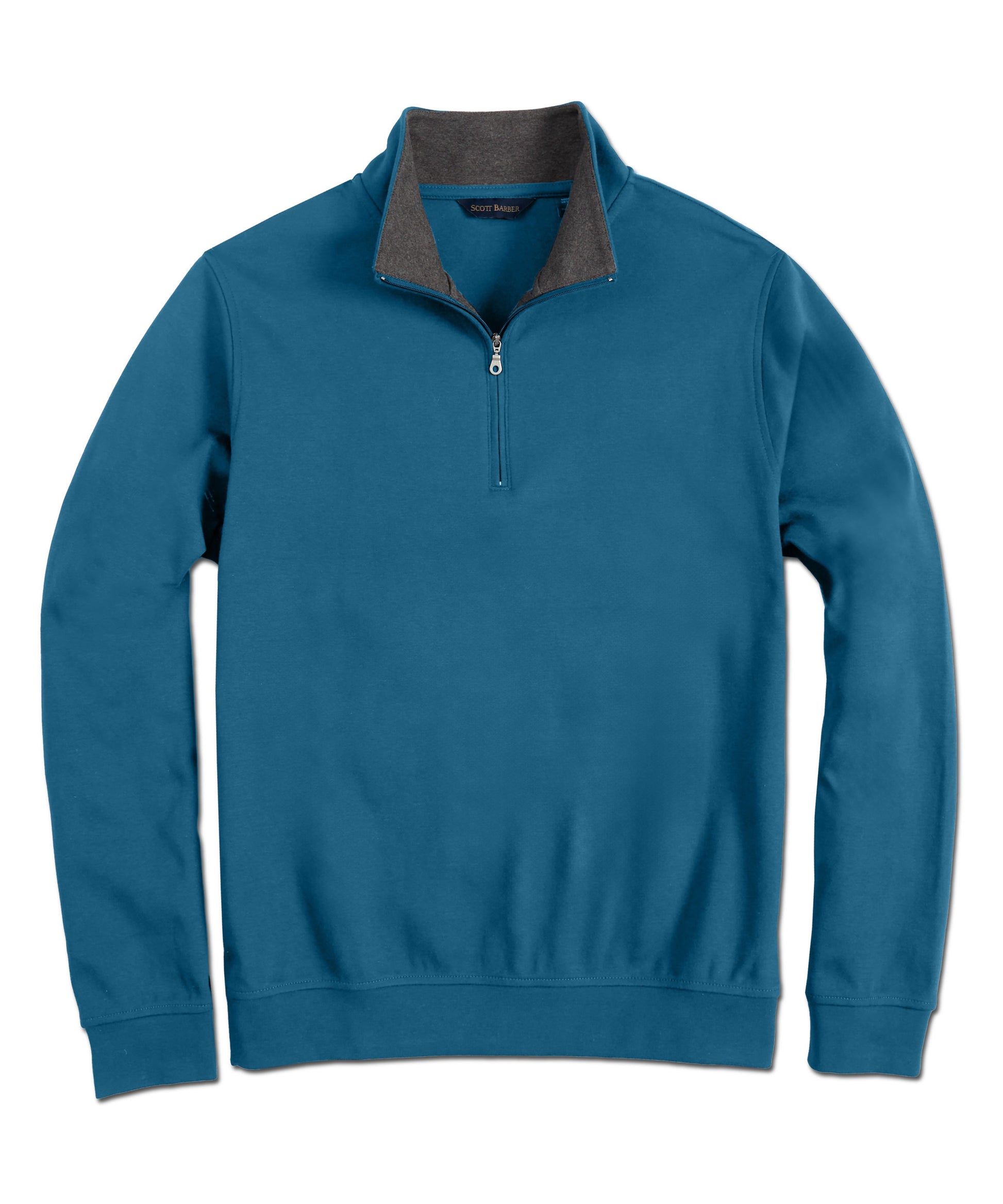 Pima Interlock Zip Mock, Dark Teal - Scott Barber