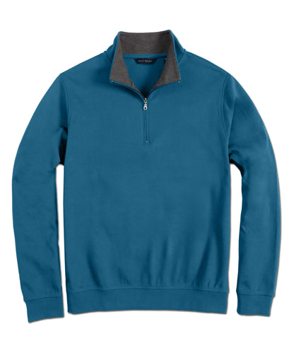 Pima Interlock Zip Mock, Dark Teal - Scott Barber