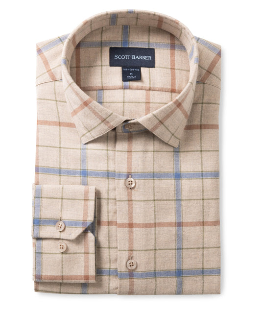 Exploded Tattersall Flannel, Khaki Heather