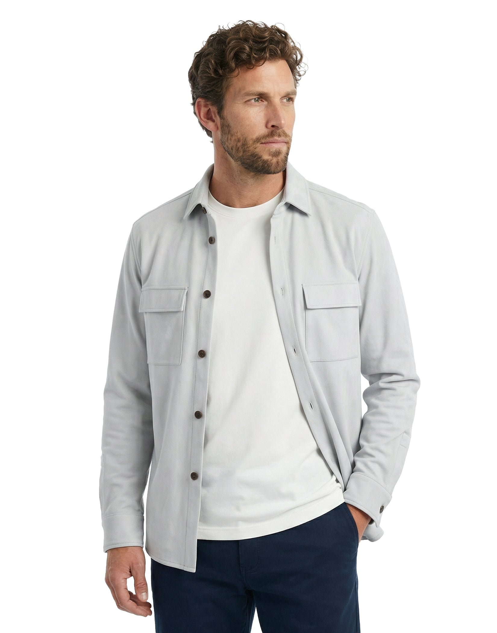 Micro Suede Stretch Shirt Jacket - Scott Barber