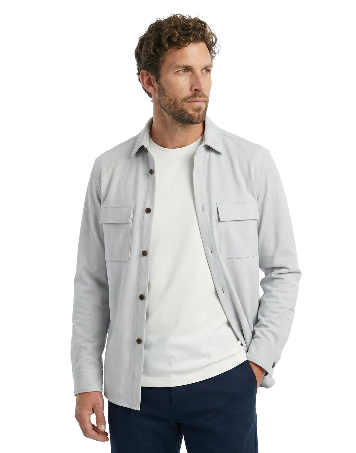 Micro Suede Stretch Shirt Jacket