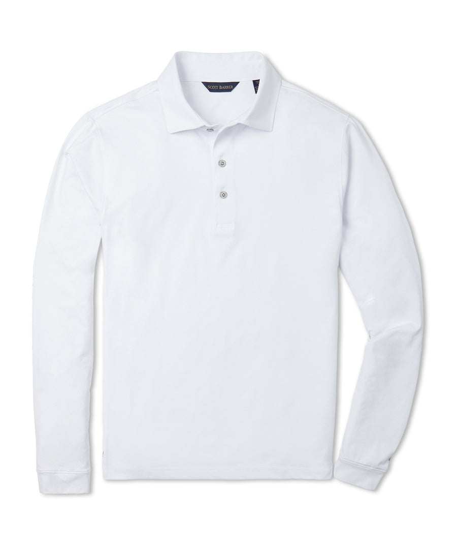 Tech Jersey Long Sleeve Polo, White - Scott Barber