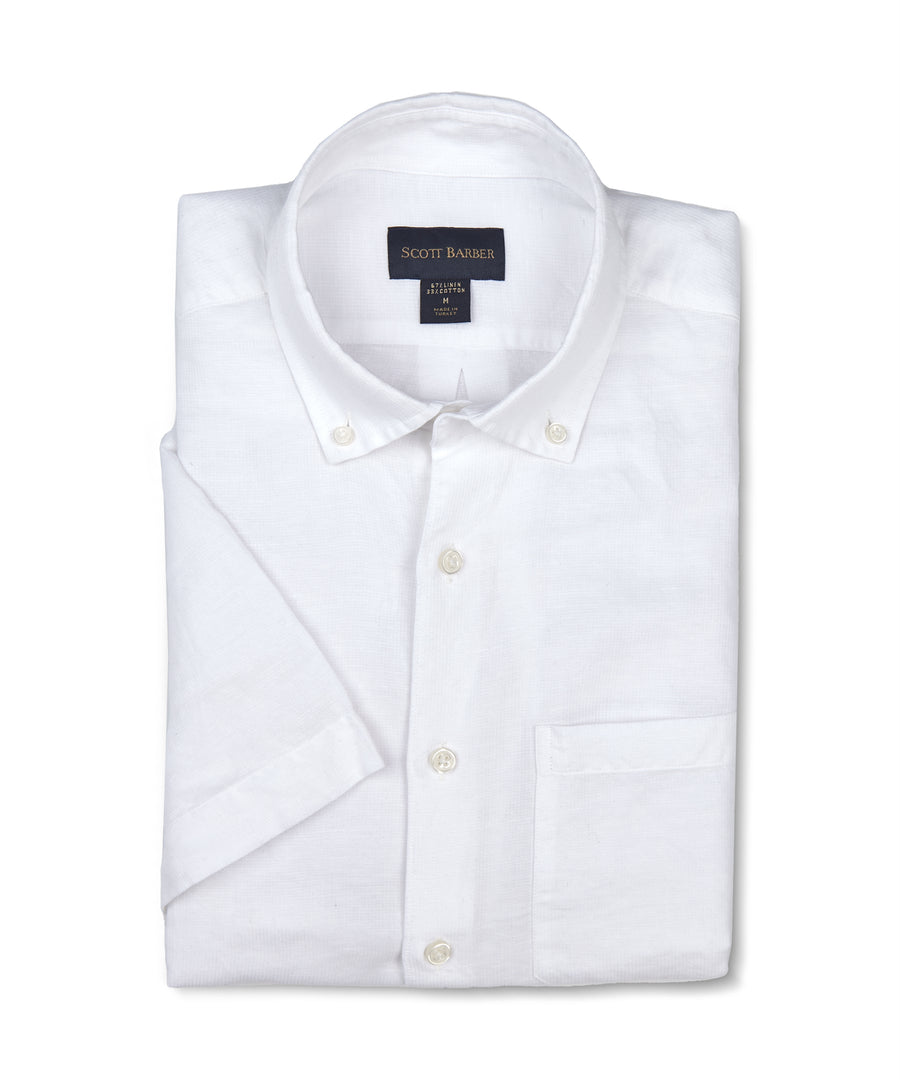 Short Sleeve Linen/Cotton Barré, White