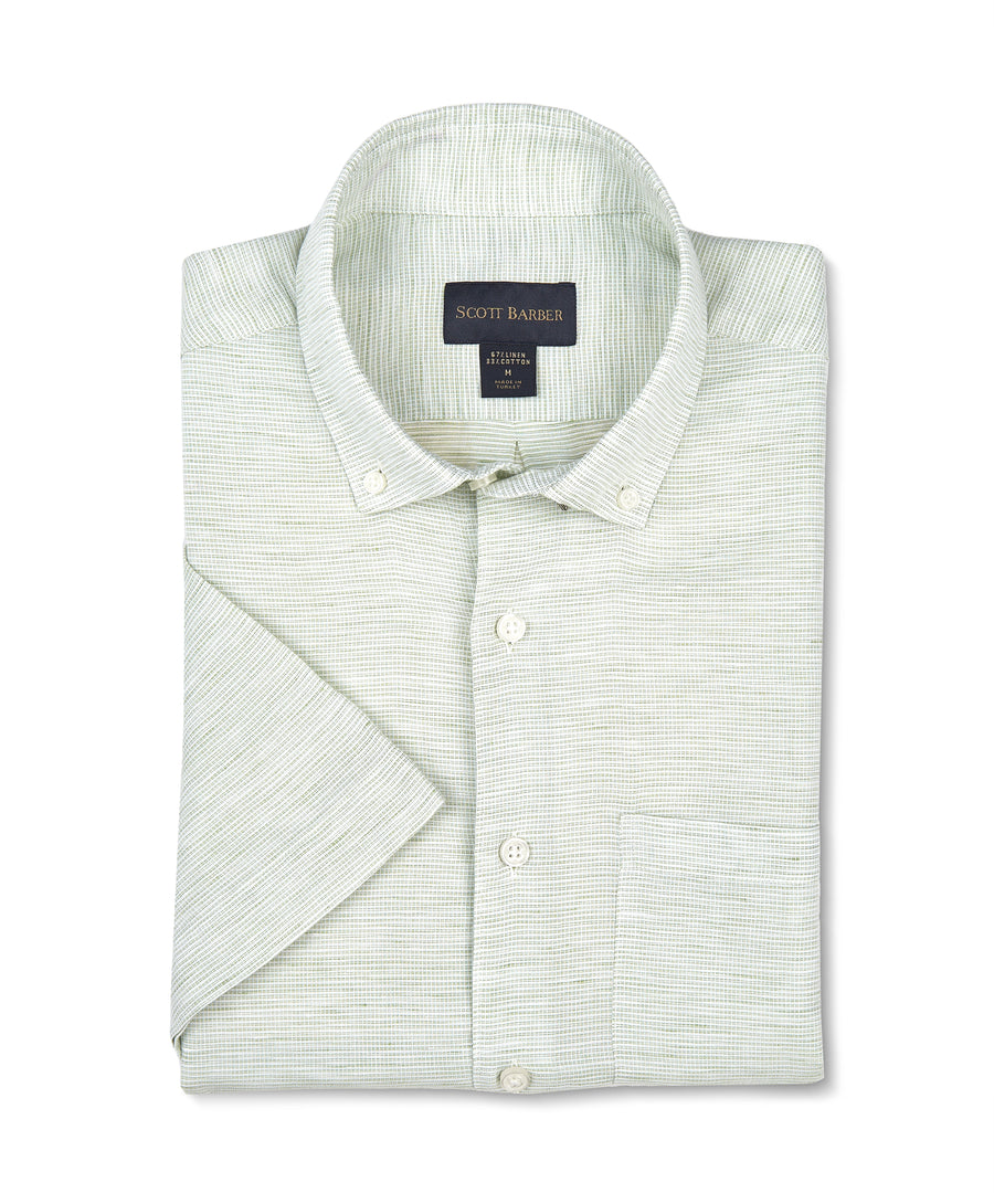 Short Sleeve Linen/Cotton Barré, Celadon